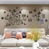 large butterfly family tree acrylic wall stickers picture frame collage for living room decor with plants and quote: 'spread your wings and fly' - diy removable 3d wall decor (black) логотип