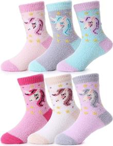 img 4 attached to 🧦 EBMORE Girls Kids Fuzzy Slipper Socks with Grips for Toddlers Boys - Non Slip, Warm Winter Cozy Fluffy Cute Socks - 6 Pairs - Ideal for Hospital, Cabin, and Home