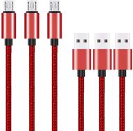 🔴 10ft 3pack micro usb cable by ailun: high speed charging & sync, nylon braided, android phone & tablet charger cable - red logo