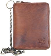 glazed genuine leather zip around wallet logo