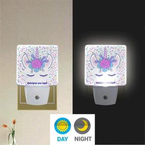 img 3 attached to 🦄 Vdsrup Magic Unicorn Roses Night Light Set of 2 Flower Stars Plug-in LED Nightlights Feathers of Peacock Auto Dusk-to-Dawn Sensor Lamp for Bedroom Bathroom Kitchen Hallway Stairs