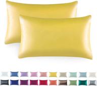 tyfitb satin pillowcase set – yellow set of 2 cooling pillow cases for hair and skin, standard size (20×26 inches), envelope closure & soft luxury satin logo