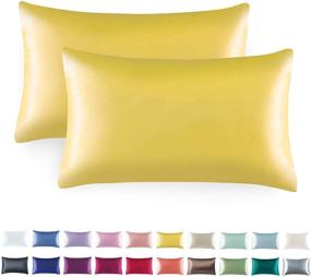 img 4 attached to Tyfitb Satin Pillowcase Set – Yellow Set of 2 Cooling Pillow Cases for Hair and Skin, Standard Size (20×26 Inches), Envelope Closure & Soft Luxury Satin