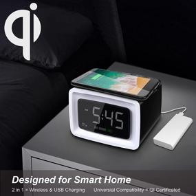 img 3 attached to ⏰ QI Certified Wireless Charging Digital Alarm Clock for iPhone/Samsung Galaxy, Bedroom Electric Clock with USB Charging Port, 5 Level Dimmer Volume, Snooze, 7 Ringtones, DST 12/24H for Heavy Sleepers