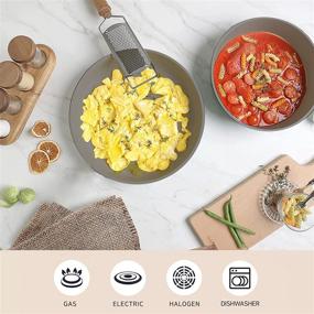 img 3 attached to 🍳 Nonstick Ceramic Cookware Set - Neoflam Midas 9pc, PFOA Free Kitchenware with Saucepan, Frying Pan, Stove/Oven Pot, Tempered Glass Lids and Smart Detachable Handle, Oven Safe, Space-Saving, Multicolor