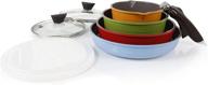 🍳 nonstick ceramic cookware set - neoflam midas 9pc, pfoa free kitchenware with saucepan, frying pan, stove/oven pot, tempered glass lids and smart detachable handle, oven safe, space-saving, multicolor logo