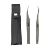 🐬 vetus eyelash extension tweezers set - dolphin-shaped & curved tip, professional volume & classic tweezers - 2 pcs with black leather sheath (jinyujia & haitunjia) logo