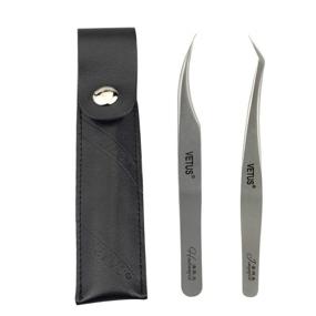 img 4 attached to 🐬 VETUS Eyelash Extension Tweezers Set - Dolphin-shaped & Curved Tip, Professional Volume & Classic Tweezers - 2 Pcs with Black Leather Sheath (Jinyujia & Haitunjia)