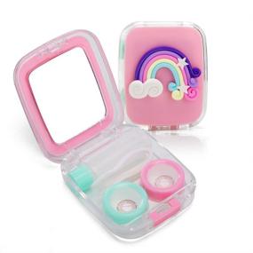 img 4 attached to 🌈 Colorful Rainbow Style Contact Lens Box: Cute & Portable Holder for Travel- Pink Mini Case Included