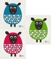 🧽 jenn ski's modern sheep design reusable sponge cloth set - trendy tripper swedish dishcloth packs, including bright green, turquoise, and red (3-pack) logo