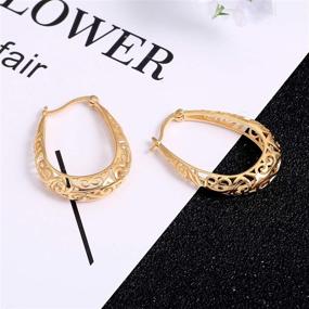 img 1 attached to Assorted Gold and Silver Filigree Hoop Earrings for Women - 💫 Wide Hoops, Lightweight, and Large - Perfect for Teen Girls and Leverback Style