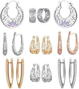 img 4 attached to Assorted Gold and Silver Filigree Hoop Earrings for Women - 💫 Wide Hoops, Lightweight, and Large - Perfect for Teen Girls and Leverback Style