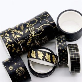 img 3 attached to 🖤 VEYLIN 10 Rolls Black Gold Washi Tape - Premium Mixed Size Decorative Masking Tape for Scrapbooking and Journaling