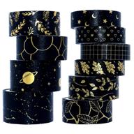 🖤 veylin 10 rolls black gold washi tape - premium mixed size decorative masking tape for scrapbooking and journaling logo