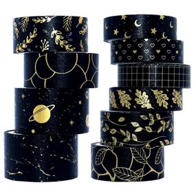 img 4 attached to 🖤 VEYLIN 10 Rolls Black Gold Washi Tape - Premium Mixed Size Decorative Masking Tape for Scrapbooking and Journaling