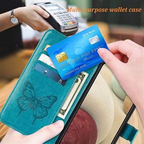 img 2 attached to 🦋 A12 Phone Case Wallet for Galaxy A12 Case - Protective Butterfly Floral Embossed PU Leather Flip Cover with Kickstand, Wrist Strap, and Card Holder Slots - Blue