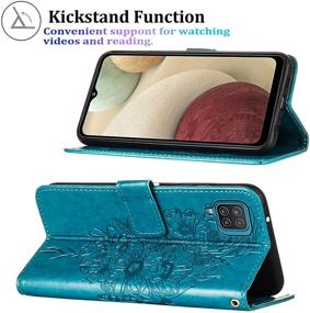 img 1 attached to 🦋 A12 Phone Case Wallet for Galaxy A12 Case - Protective Butterfly Floral Embossed PU Leather Flip Cover with Kickstand, Wrist Strap, and Card Holder Slots - Blue