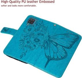 img 3 attached to 🦋 A12 Phone Case Wallet for Galaxy A12 Case - Protective Butterfly Floral Embossed PU Leather Flip Cover with Kickstand, Wrist Strap, and Card Holder Slots - Blue