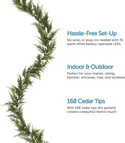 img 3 attached to 🎄 NOMA Pre-lit 9-Ft LED Cedar Christmas Garland: Battery Operated Lights, 35 Warm White Bulbs, 168 Cedar Tips