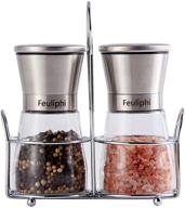 premium stainless steel slat and pepper grinder set of 2: adjustable coarseness, elegant stainless steel holder, glass body spice mill, salt and pepper shaker logo