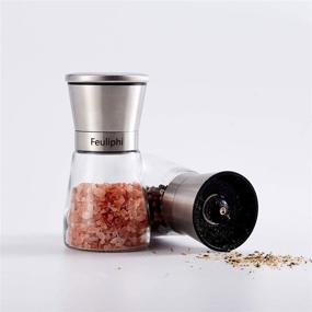 img 3 attached to Premium Stainless Steel Slat and Pepper Grinder Set of 2: Adjustable Coarseness, Elegant Stainless Steel Holder, Glass Body Spice Mill, Salt and Pepper Shaker