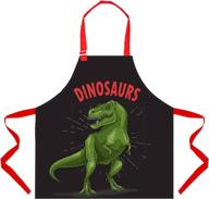 👩 kids apron aprons for kids: perfect christmas gift for girls and boys for cooking, baking, painting, gardening and school activities - adjustable neck strap, pockets included (black+dinosaur, 6-12 years) logo