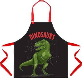 img 4 attached to 👩 Kids Apron Aprons for Kids: Perfect Christmas Gift for Girls and Boys for Cooking, Baking, Painting, Gardening and School Activities - Adjustable Neck Strap, Pockets Included (Black+Dinosaur, 6-12 Years)