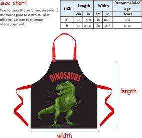 img 2 attached to 👩 Kids Apron Aprons for Kids: Perfect Christmas Gift for Girls and Boys for Cooking, Baking, Painting, Gardening and School Activities - Adjustable Neck Strap, Pockets Included (Black+Dinosaur, 6-12 Years)