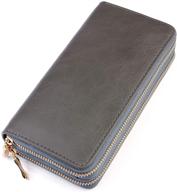 👛 optimized classic leatherette zip around wallet - vegan leather zipper clutch purse with coin and card slots, featuring removable wristlet logo