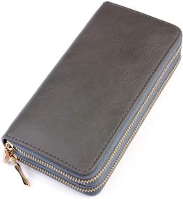 img 4 attached to 👛 Optimized Classic Leatherette Zip Around Wallet - Vegan Leather Zipper Clutch Purse with Coin and Card Slots, Featuring Removable Wristlet