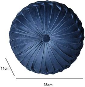 img 1 attached to Европейская вельветовая пуфиковая подушка "Тыква" круглая: складная круглая подушка для пола на диване - 15 дюймов, голубая, декор для дома на кровати, стуле и в автомобиле.