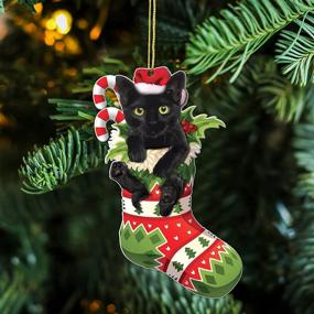 img 1 attached to 🎄 Crazytops Black Cat Christmas Ornament - Unique Xmas Decor - 2021 Mica Plastic 02 Side Printed (Black Cat 1)