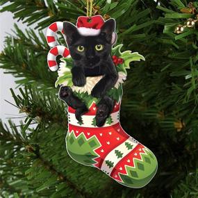 img 3 attached to 🎄 Crazytops Black Cat Christmas Ornament - Unique Xmas Decor - 2021 Mica Plastic 02 Side Printed (Black Cat 1)