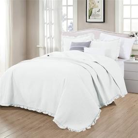 img 3 attached to 3-Piece Ruffle Skirt Quilt Set with Shams: Channel Stitch King Quilt Set, All Season Bedspread Quilt Set, Azalea Collection (King, White)