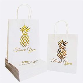 img 4 attached to SKYSTARS 24 Pcs Thank You Gift Paper Bags Printed Gold Pineapple Bulk with Handles - Shop, Party, and Celebrate in Style!