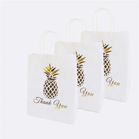 img 2 attached to SKYSTARS 24 Pcs Thank You Gift Paper Bags Printed Gold Pineapple Bulk with Handles - Shop, Party, and Celebrate in Style!