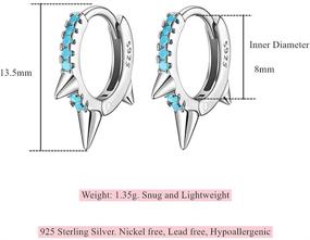 img 2 attached to 🔱 White Gold or 18K Gold Plated Sterling Silver Small Spike Awl Huggie Hoop Earrings for Ladies and Girls