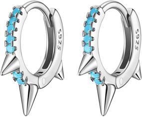 img 4 attached to 🔱 White Gold or 18K Gold Plated Sterling Silver Small Spike Awl Huggie Hoop Earrings for Ladies and Girls