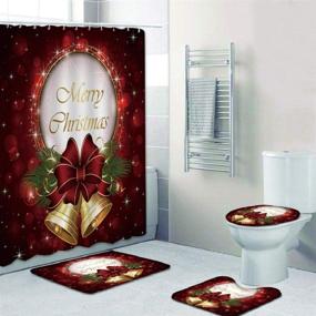 img 3 attached to 🎄 Yunlife 4pcs Merry Christmas Shower Curtain Set: Waterproof Bath Curtain with Hooks & Holiday Bathroom Decor