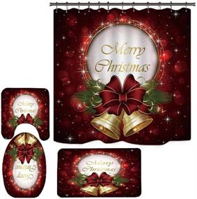 img 4 attached to 🎄 Yunlife 4pcs Merry Christmas Shower Curtain Set: Waterproof Bath Curtain with Hooks & Holiday Bathroom Decor