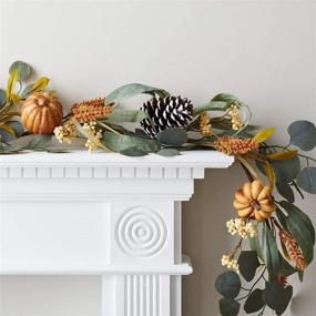 img 1 attached to 🍂 6ft Thanksgiving Fall Garland Decoration with Eucalyptus, Pumpkin & Pinecone by Lights4fun, Inc.