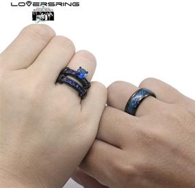 img 1 attached to 🐉 His Hers Black Gold Plated Blue CZ Celtic Dragon Stainless Steel Wedding Band Jewelry Set - Couple Ring Bridal Set