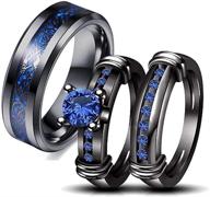 🐉 his hers black gold plated blue cz celtic dragon stainless steel wedding band jewelry set - couple ring bridal set logo