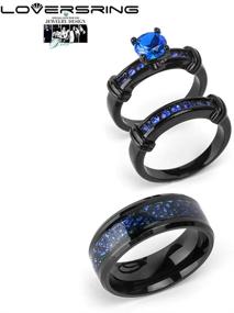 img 2 attached to 🐉 His Hers Black Gold Plated Blue CZ Celtic Dragon Stainless Steel Wedding Band Jewelry Set - Couple Ring Bridal Set