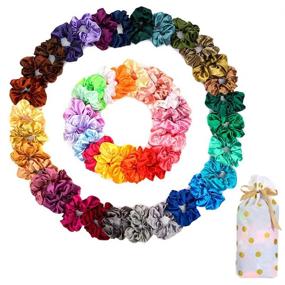 img 4 attached to 🎀 Stylish 50 PCS Satin Hair Scrunchies: Perfect Silk Hair Accessories for Curly Hair, Teens, and Girls, with Gift Bag!