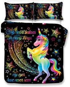 img 2 attached to 🦄 Merryword Rainbow Unicorn Bedding - Kids' Duvet Cover Set with Rainbow Letters and Magical Unicorn Pattern - Boys' and Girls' Bedding Sets Queen - 1 Duvet Cover + 2 Pillowcases (Queen, Unicorn 9)