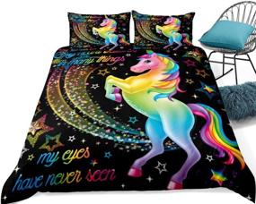 img 4 attached to 🦄 Merryword Rainbow Unicorn Bedding - Kids' Duvet Cover Set with Rainbow Letters and Magical Unicorn Pattern - Boys' and Girls' Bedding Sets Queen - 1 Duvet Cover + 2 Pillowcases (Queen, Unicorn 9)