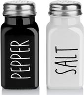 farmhouse salt and pepper shakers set: vintage glass black and 🌾 white decor with stainless steel lid - ideal for home, restaurants, and weddings logo