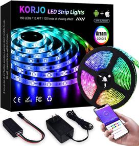 img 4 attached to 🌈 KORJO Dream Color LED Strip Lights: Vibrant Bluetooth Chasing Light with Waterproof 5050 RGB Color Changing Rope Light Kit - Perfect for Home Kitchen, 16.4ft/5M