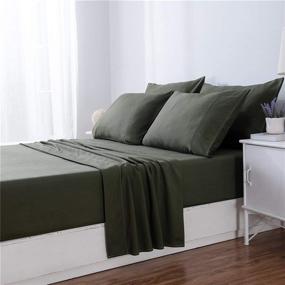 img 4 attached to 🛏️ 6 Piece Queen Bed Sheet Set 16" Deep Pocket - Army Green Ultra Soft Brushed Microfiber Sheet Sets for Queen Bed - Luxury Solid Color Bedding Sheet Set - Easy Fit, Wrinkle Free - PinkMemory